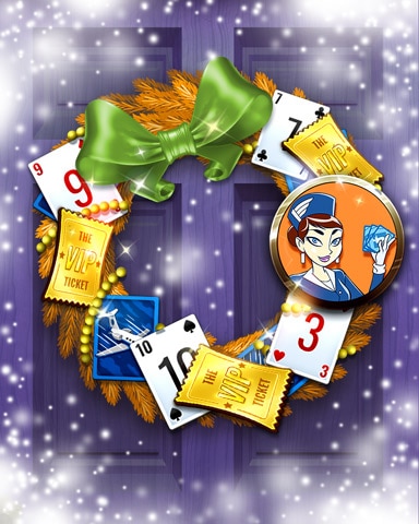Pam's Golden Ticket Wreath Badge - Jet Set Solitaire Pam's Golden Ticket Wreath Badge - Jet Set Solitaire