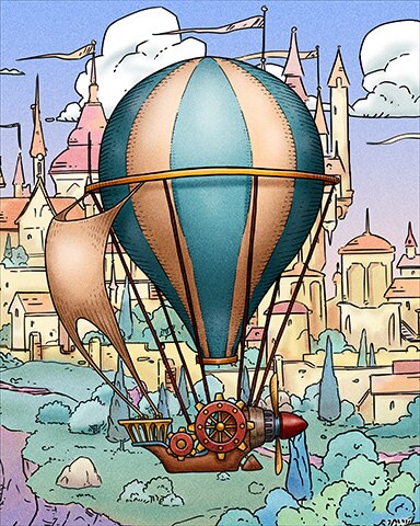 Blue And Tan Steampunk Hot Air Balloons Badge - First Class Solitaire HD Blue And Tan Steampunk Hot Air Balloons Badge - First Class Solitaire HD