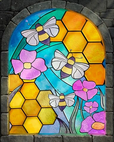 Flowers And Bees Stained Glass Badge - World Class Solitaire HD Flowers And Bees Stained Glass Badge - World Class Solitaire HD
