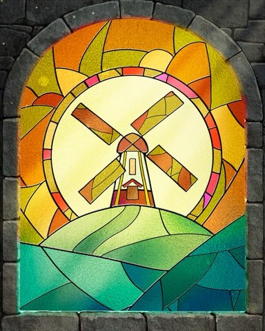 Windmill Landscape Stained Glass Badge - Thousand Island Solitaire HD Windmill Landscape Stained Glass Badge - Thousand Island Solitaire HD
