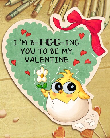 Cute Egg Vintage Valentines Badge - Mahjong Garden HD